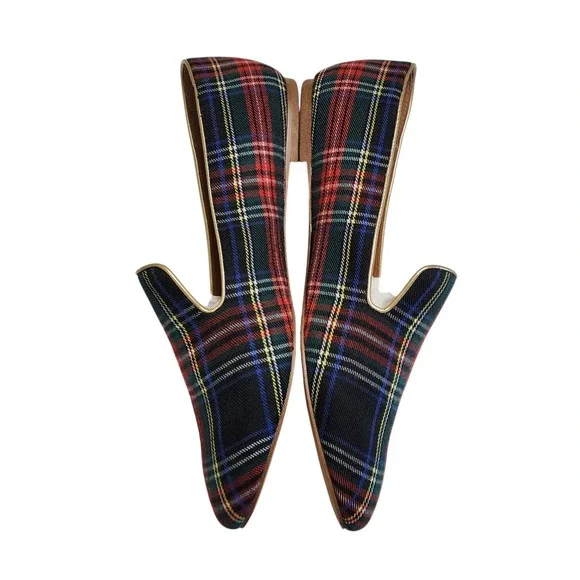 J Crew Womens Stewart Plaid Smoking Loafers Size 10 Tartan Plaid Preppy Holiday - Picture 4 of 10